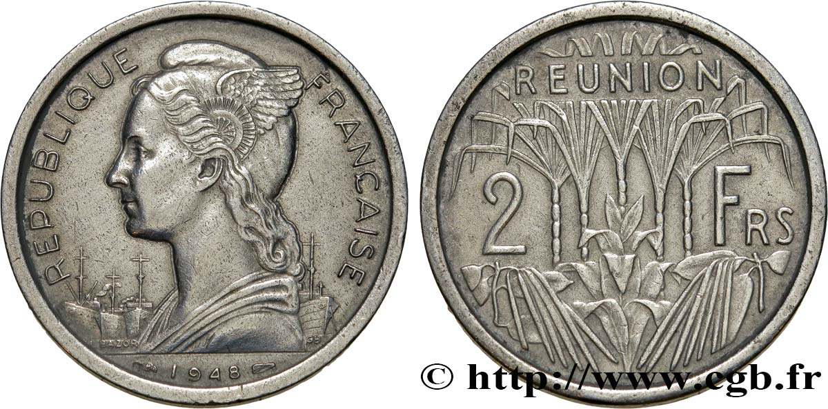 ÎLE DE LA RÉUNION - UNION FRANCAISE 2 Francs 1948 Paris TTB 