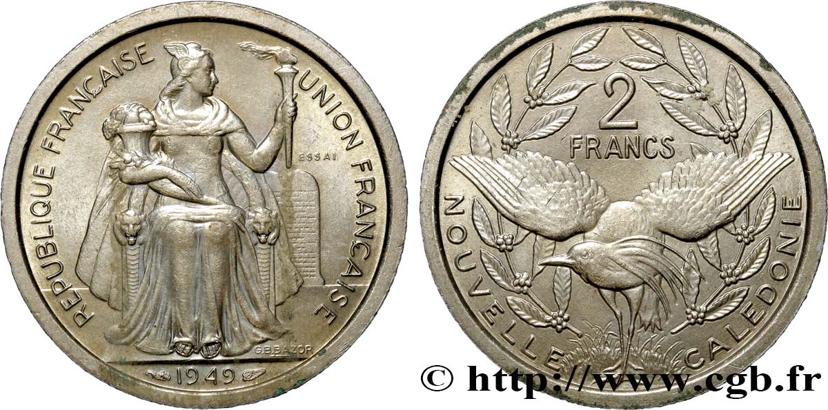 NOUVELLE CALÉDONIE Essai de 2 Francs 1949 Paris SUP 