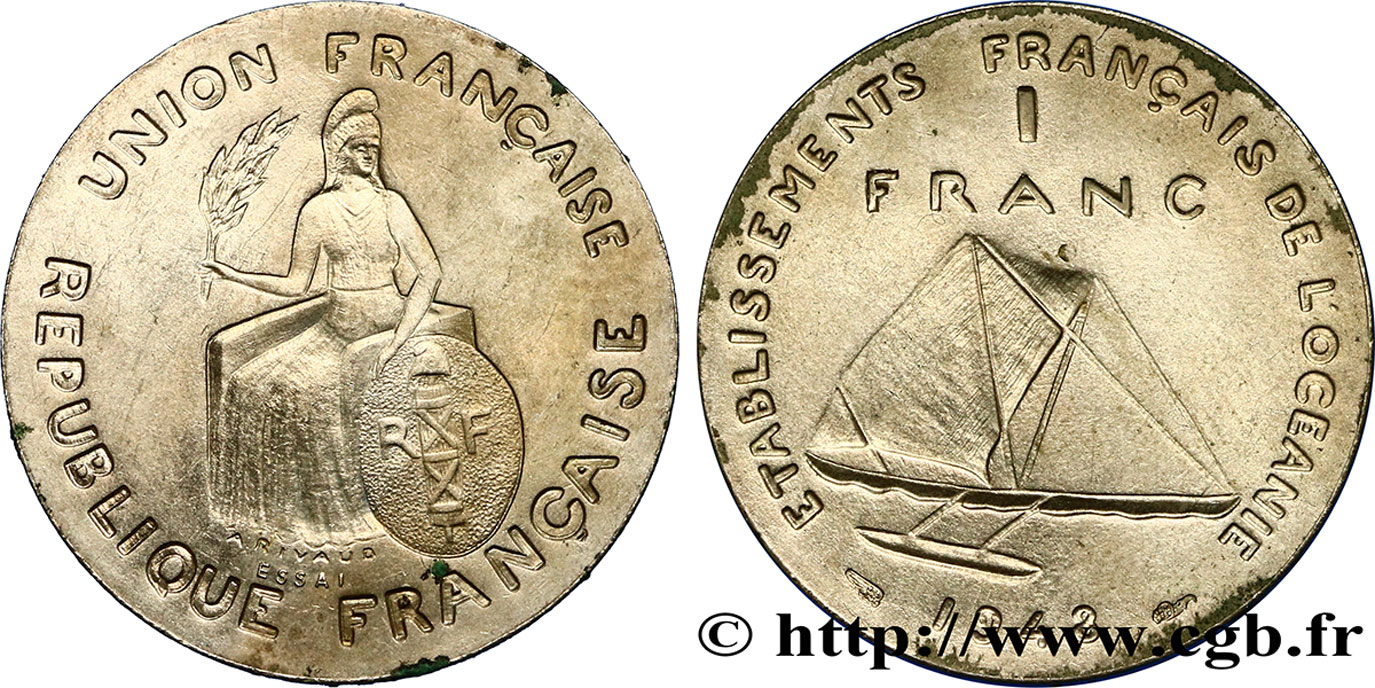 POLYNÉSIE FRANÇAISE - Océanie française Essai de 1 Franc type sans listel 1948 Paris SUP 