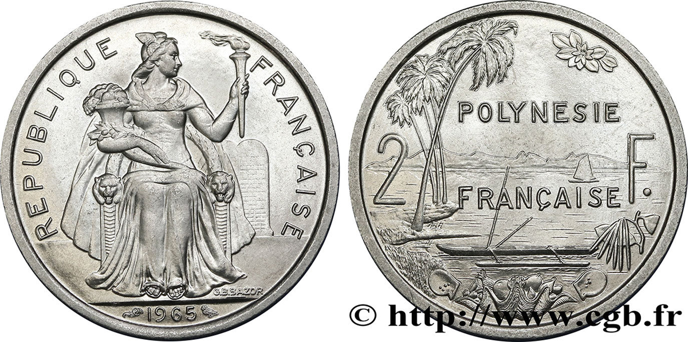 POLYNÉSIE FRANÇAISE 2 Francs Polynésie Française 1965 Paris SPL 