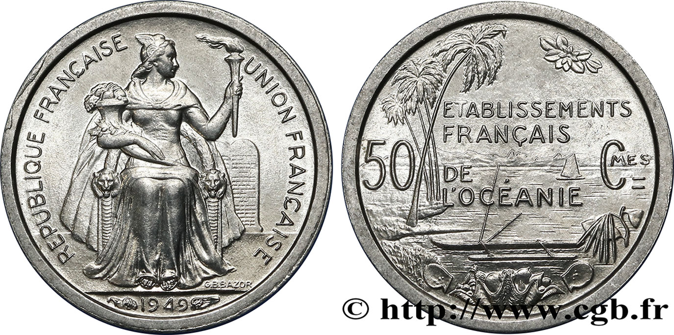FRANZÖSISCHE POLYNESIA - Franzözische Ozeanien 50 Centimes Établissements Français de l’Océanie 1949 Paris ST 