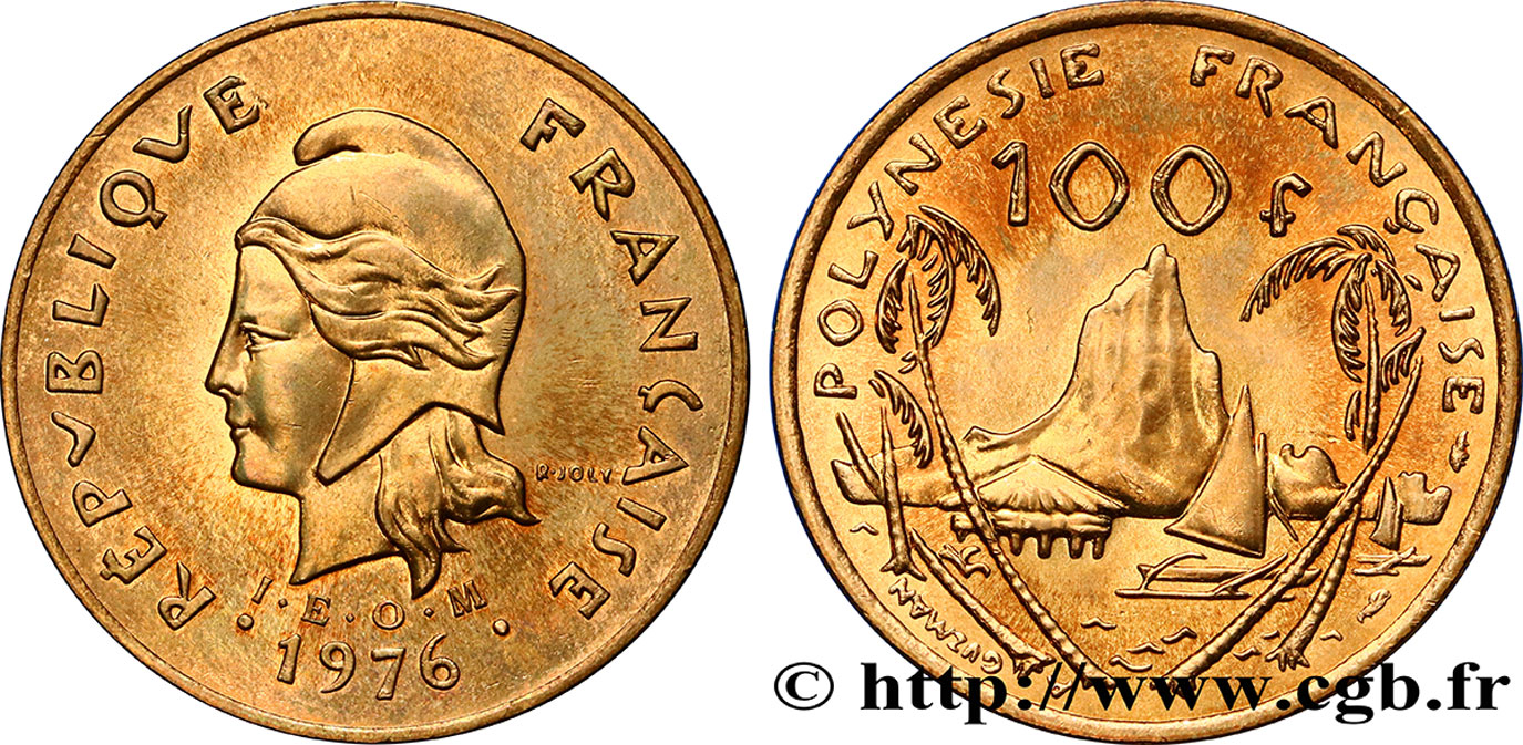 FRENCH POLYNESIA 100 Francs I.E.O.M. Marianne / paysage polynésien type IEOM 1976 Paris MS 