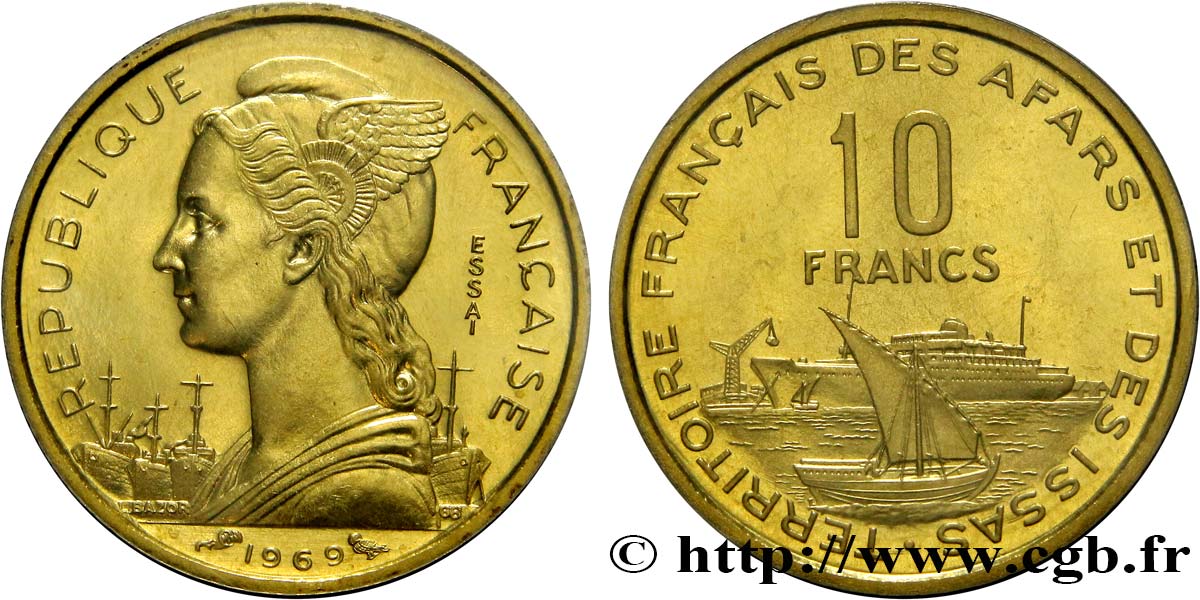DSCHIBUTI - Französisches Afar- und Issa-Territorium Essai 10 Francs 1969 Paris ST 
