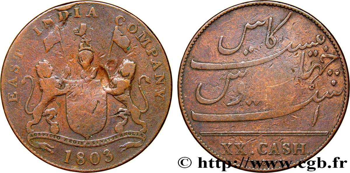 ÎLE DE FRANCE (ÎLE MAURICE) XX (20) Cash East India Company 1803 Madras B+ 