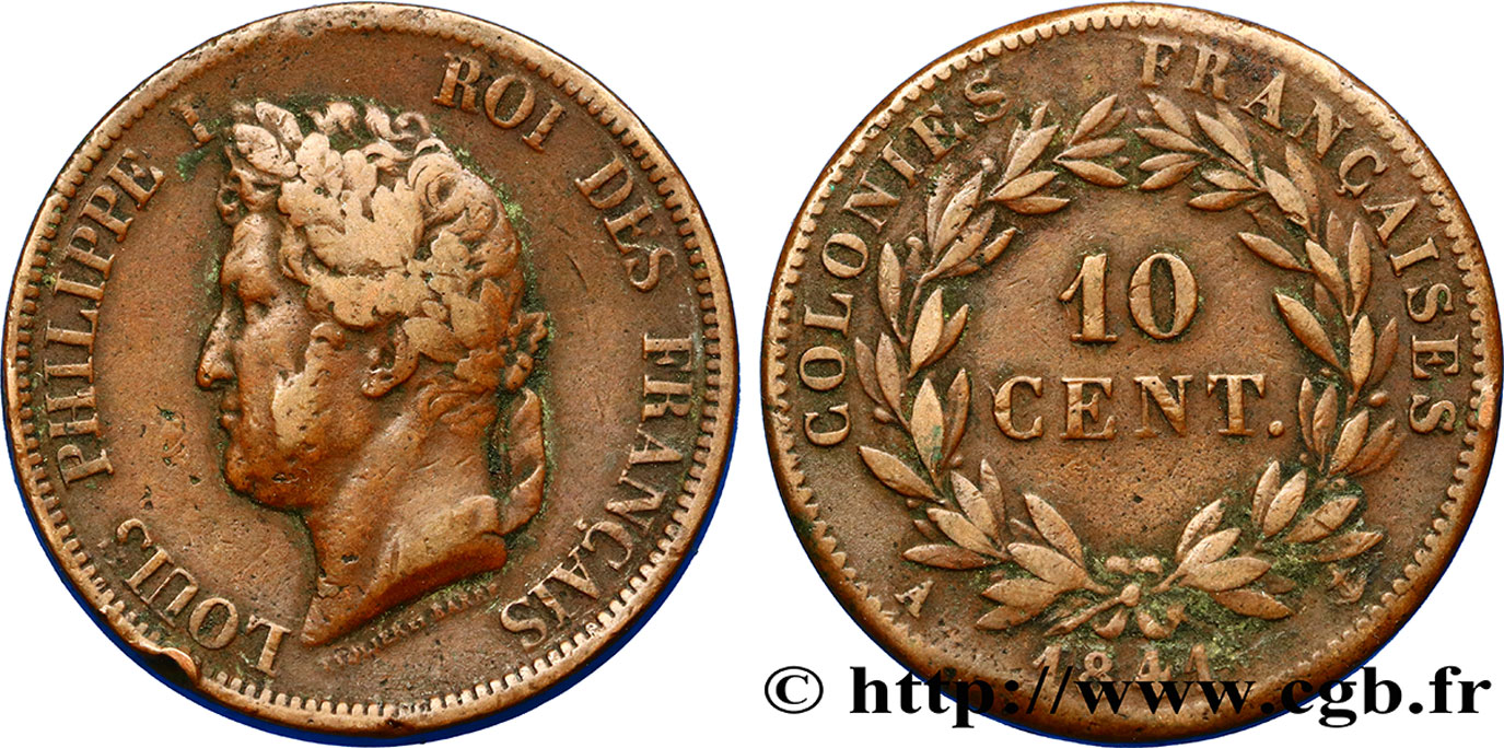 FRANZÖSISCHE KOLONIEN - Louis-Philippe, für Guadeloupe 10 Centimes 1841 Paris S 