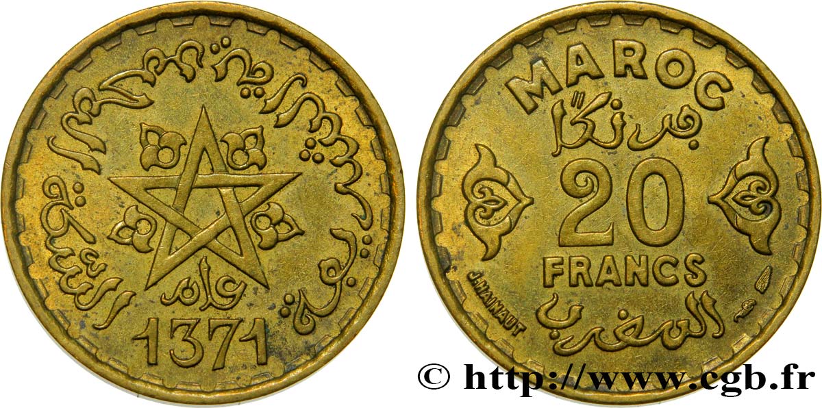 MAROC - PROTECTORAT FRANÇAIS 20 Francs AH 1371 1952 Paris SUP 