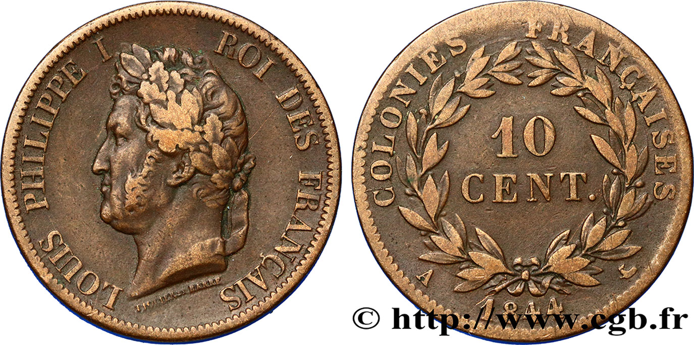 COLONIAS FRANCESAS - Louis-Philippe, para las Islas Marquesas 10 Centimes Louis-Philippe 1844 Paris MBC 