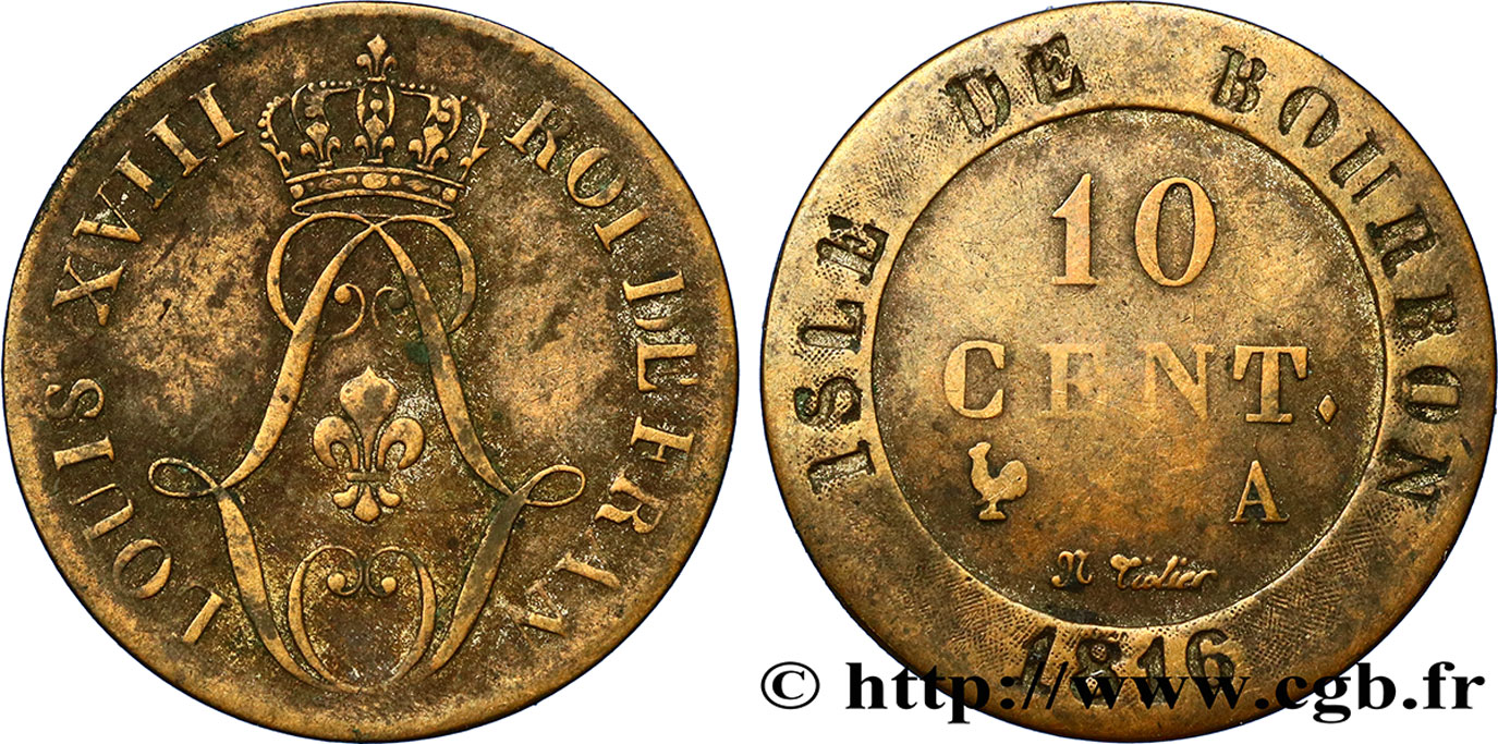 ILE DE BOURBON (ÎLE DE LA RÉUNION) 10 Cent. 1816  TTB 