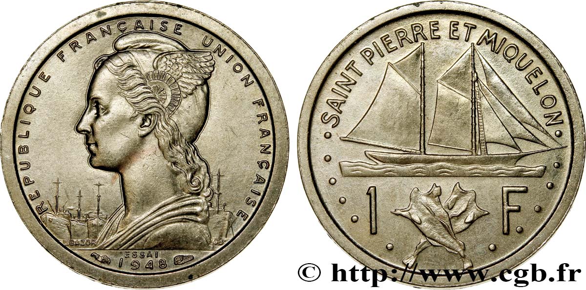 SAINT PIERRE ET MIQUELON 1 Franc ESSAI 1948 Paris SPL 