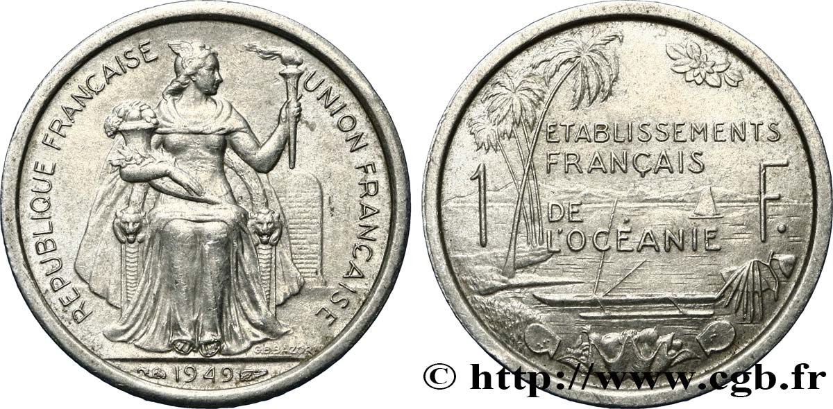 FRENCH POLYNESIA - French Oceania 1 Franc Union Française 1949 Paris AU 