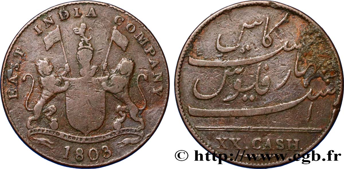 ISOLA DE FRANCIA (MAURITIUS) XX (20) Cash East India Company 1803 Madras q.MB 