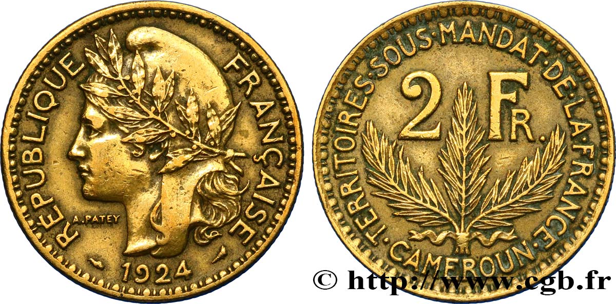 CAMEROUN - TERRITOIRES SOUS MANDAT FRANÇAIS 2 Francs 1924 Paris TTB+ 