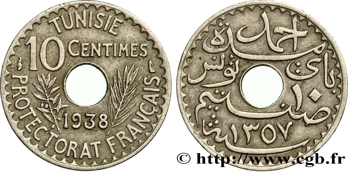 TUNISIE - PROTECTORAT FRANÇAIS 10 Centimes AH1358 1938 Paris TTB+ 