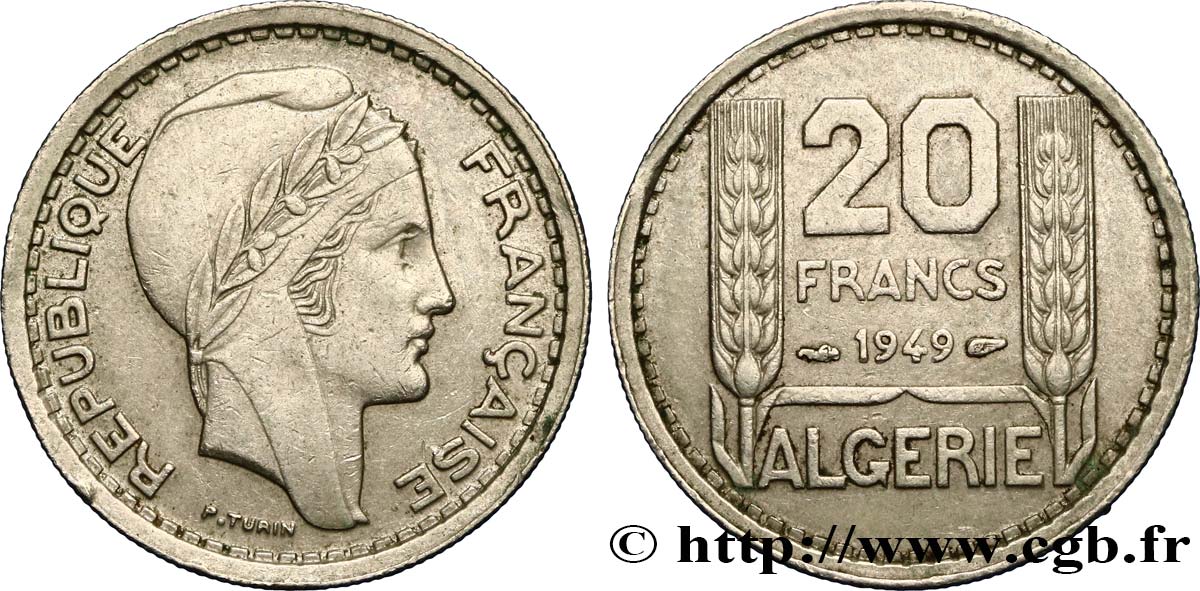 ALGERIA 20 Francs Turin 1949  AU 