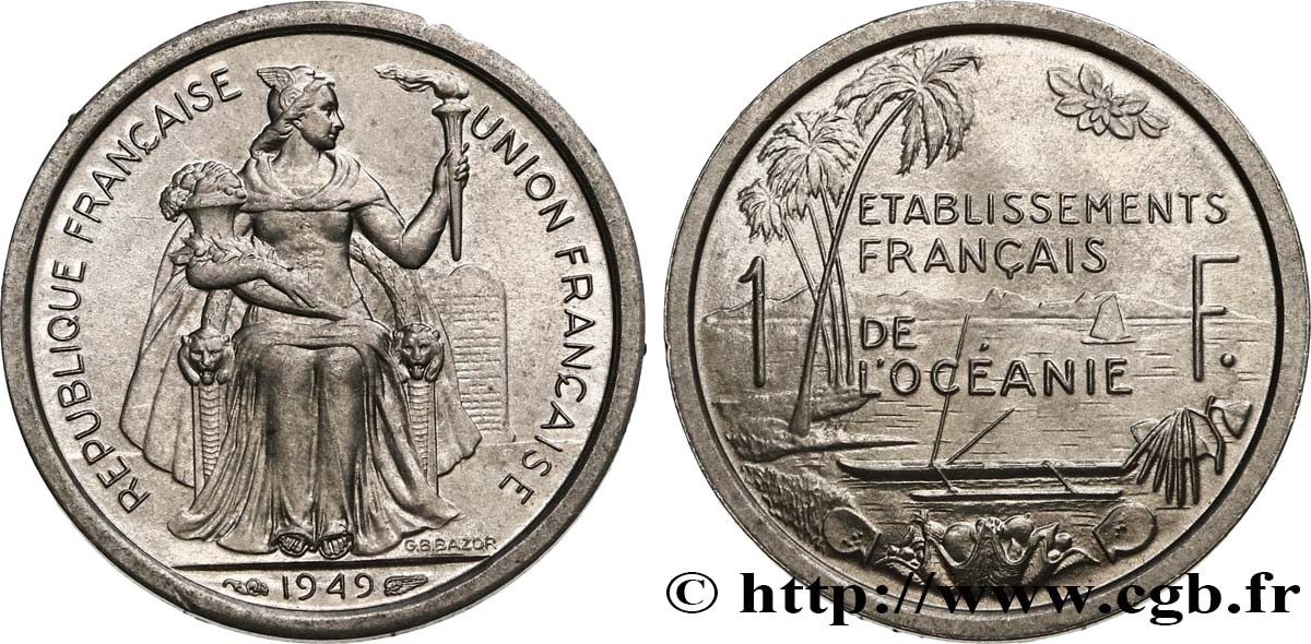 FRANZÖSISCHE POLYNESIA - Franzözische Ozeanien 1 Franc Union Française 1949 Paris VZ 