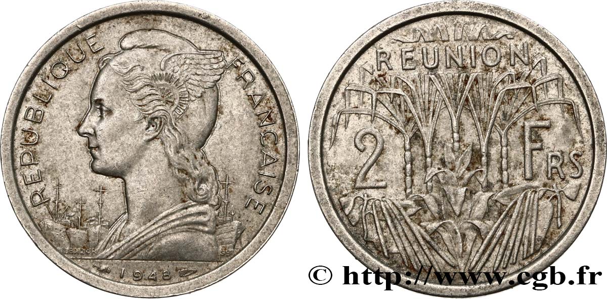 REUNIóN - UNIóN FRANCESA 2 Francs 1948 Paris MBC 