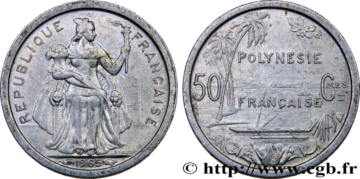 FRENCH POLYNESIA 50 Centimes 1965 Paris AU 