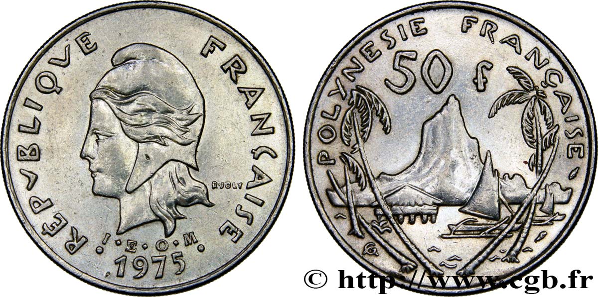 POLINESIA FRANCESE 50 Francs I.E.O.M. Marianne / paysage polynésien 1975 Paris SPL 