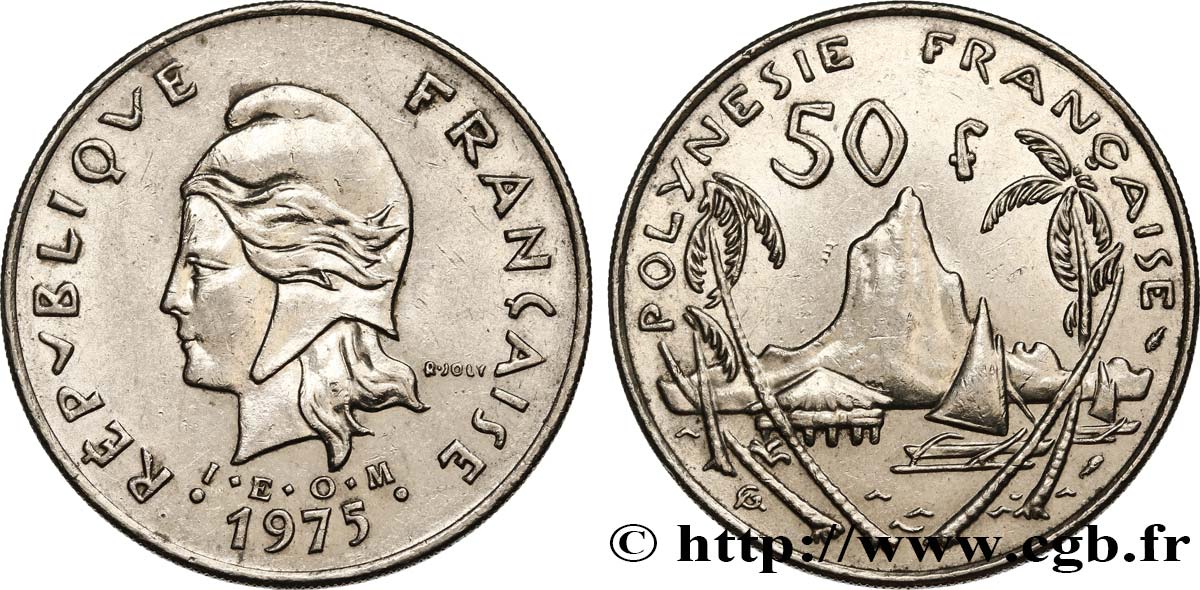 POLYNÉSIE FRANÇAISE 50 Francs I.E.O.M. Marianne / paysage polynésien 1975 Paris SUP 