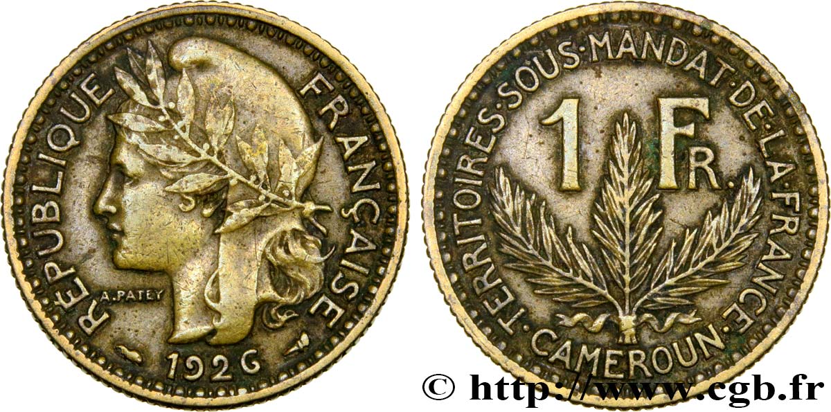 CAMEROON - TERRITORIES UNDER FRENCH MANDATE 1 Franc 1926 Paris XF 