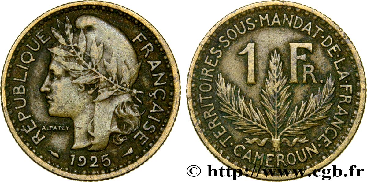 CAMEROUN - TERRITOIRES SOUS MANDAT FRANÇAIS 1 Franc 1925 Paris TTB 