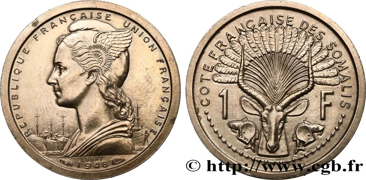 FRANZÖSISCHE SOMALILAND Essai de 1 Franc 1948 Paris VZ 