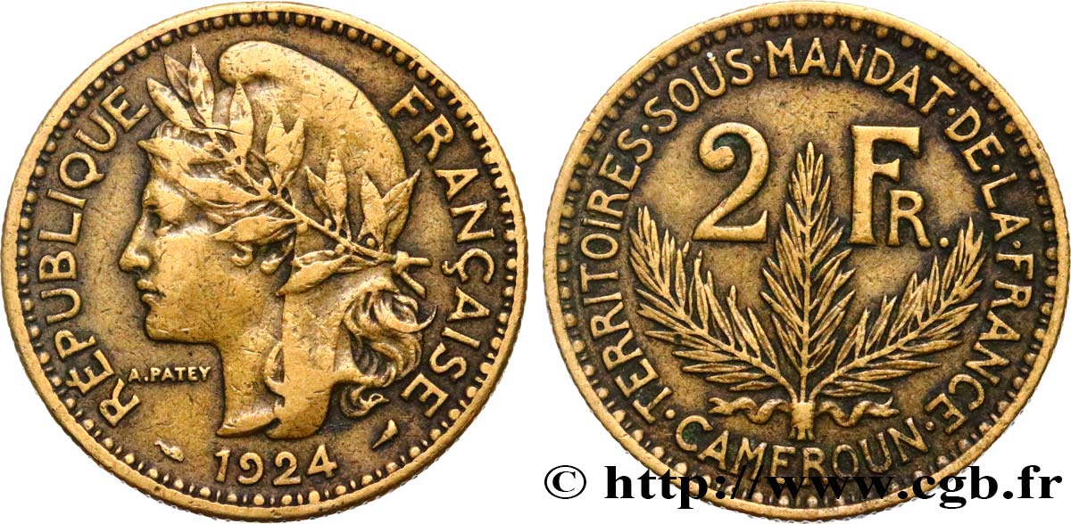 KAMERUN - FRANZÖSISCHE MANDAT 2 Francs 1924 Paris fSS 