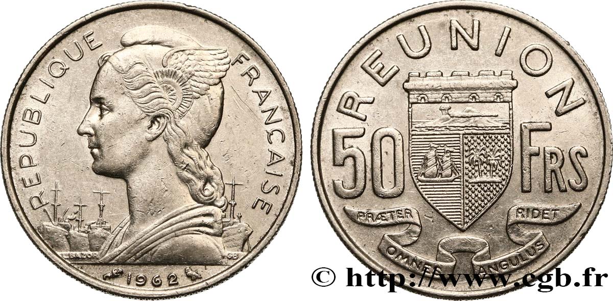 ÎLE DE LA RÉUNION 50 Francs / armes de la Réunion 1962 Paris SUP 