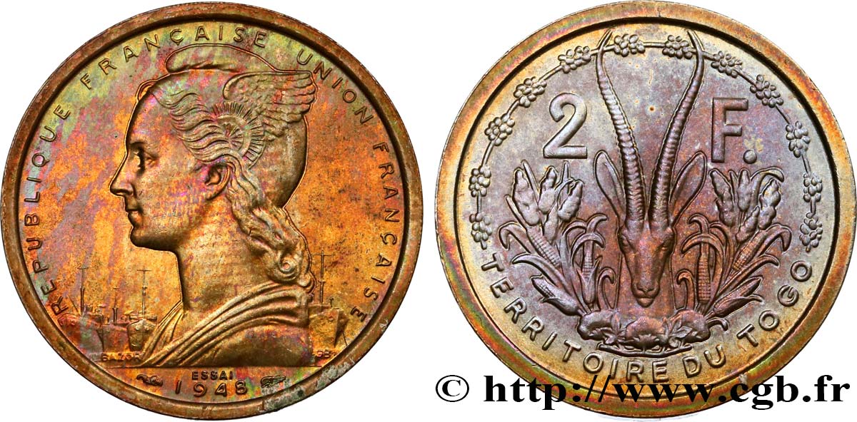 TOGO - UNION FRANÇAISE Essai de 2 Francs 1948 Paris SPL 