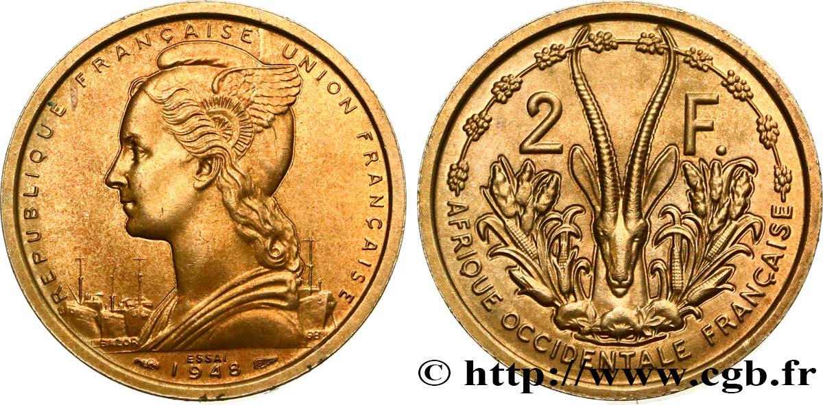 AFRICA OCCIDENTALE FRANCESE - UNION FRANCESA Essai de 2 Francs 1948 Paris MS 