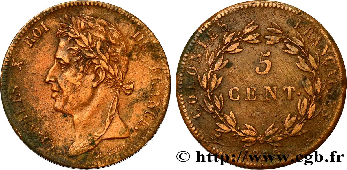 FRENCH COLONIES - Charles X, for Guyana 5 Centimes Charles X 1829 Paris - A VF