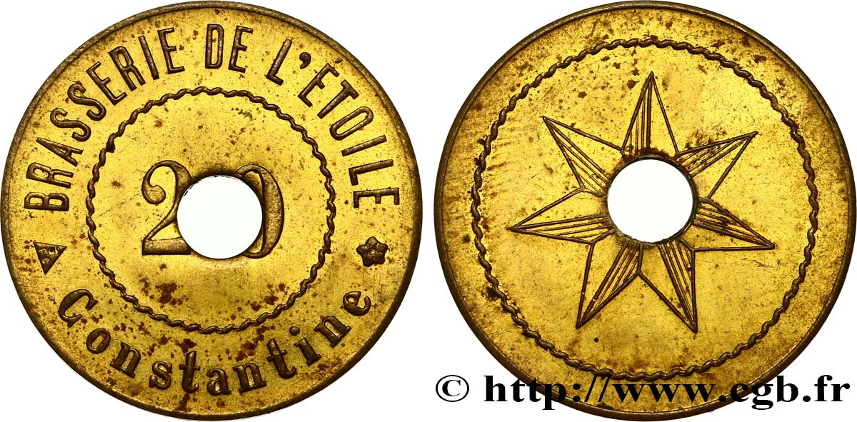 ALGERIA 20 Centimes Brasserie de l’étoile - Constantine N.D.  SPL 