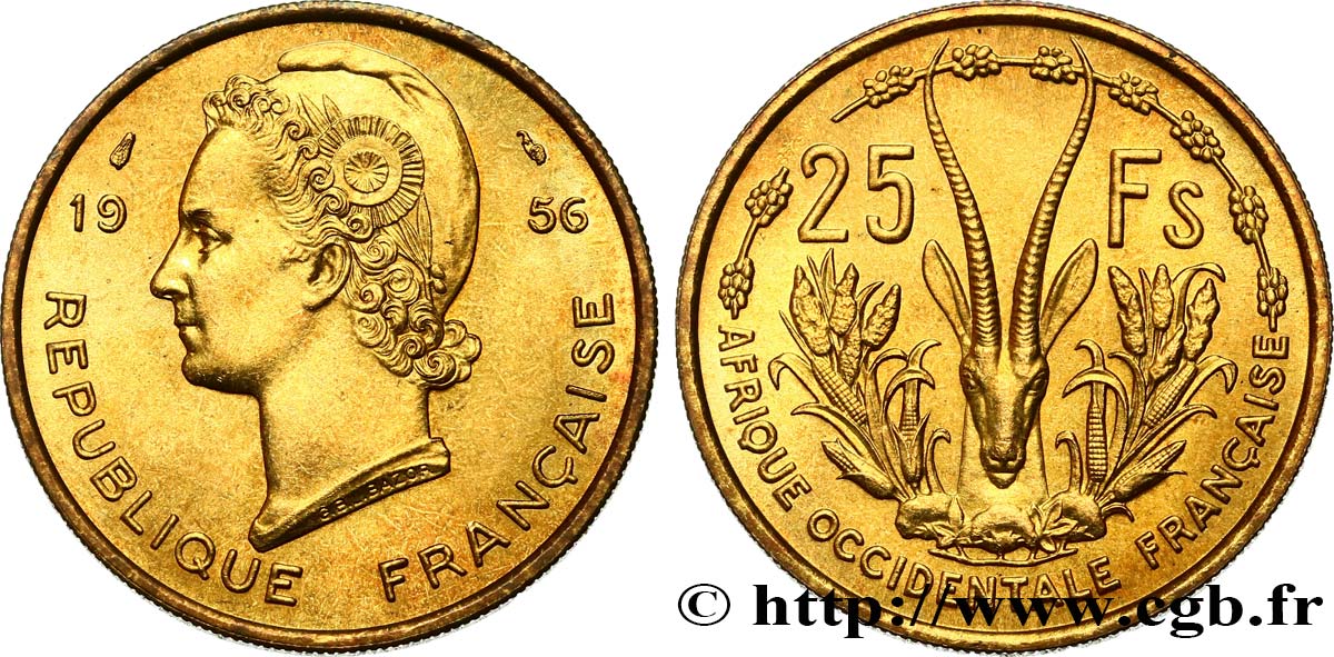AFRICA OCCIDENTALE FRANCESA  25 Francs 1956 Paris MS 