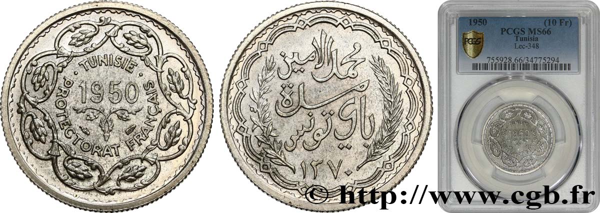 TUNESIEN - Französische Protektorate  10 Francs (module de) 1950 Paris ST66 PCGS