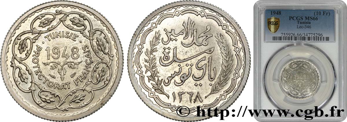 TUNESIEN - Französische Protektorate  10 Francs (module de) 1948 Paris ST66 PCGS