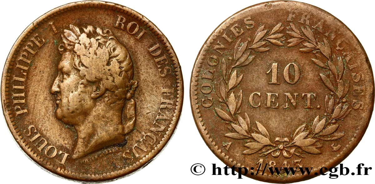 COLONIES FRANÇAISES - Louis-Philippe, pour les Îles Marquises 10 Centimes 1843 Paris TB