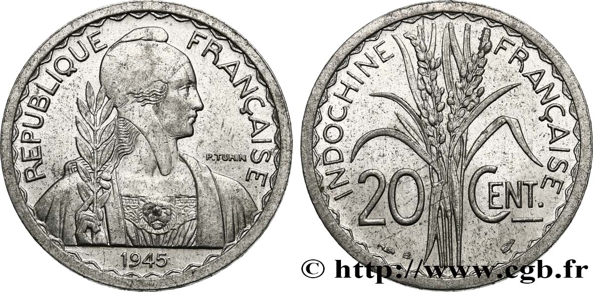 INDOCHINE FRANÇAISE 20 Centièmes 1945 Beaumont-le-Roger SUP