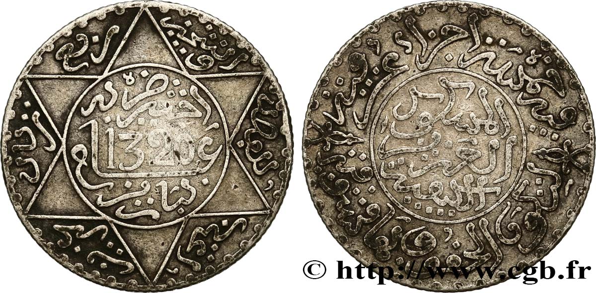 MARUECOS 2 1/2 Dirhams Abdul Aziz I an 1320 1902 Paris BC 
