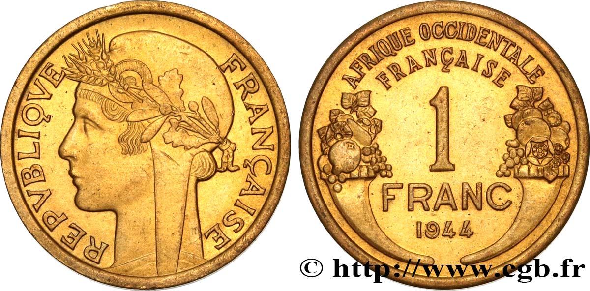 FRENCH WEST AFRICA 1 Franc Morlon 1944 Londres AU