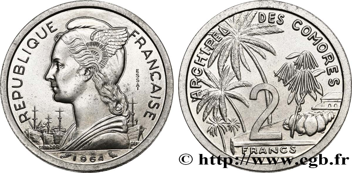 COMOROS Essai de 2 Francs 1964 Paris MS