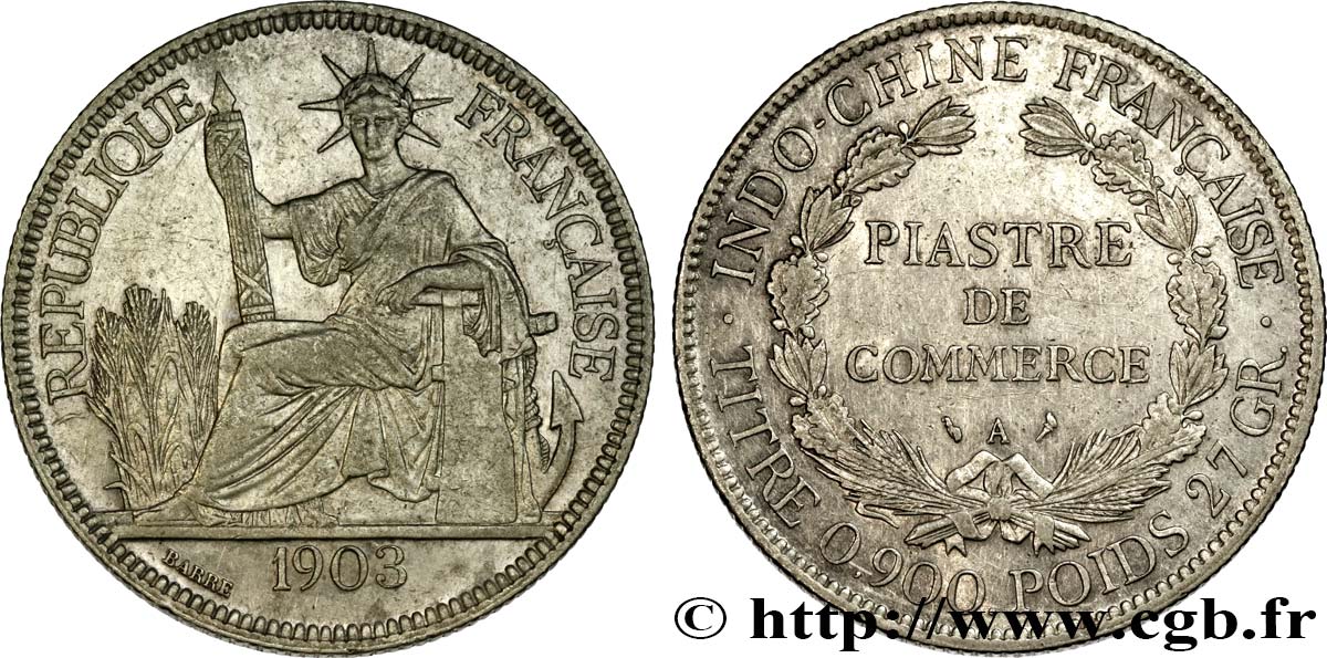 INDOCHINE FRANÇAISE 1 Piastre de Commerce 1903 Paris TTB+