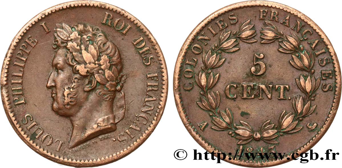 COLONIES FRANÇAISES - Louis-Philippe, pour les Îles Marquises 5 Centimes Louis Philippe Ier 1843 Paris - A TTB