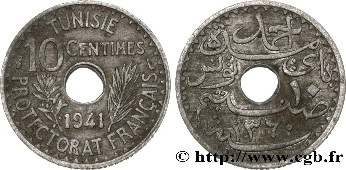 TUNISIA - Protettorato Francese 10 Centimes AH 1360 1941 Paris BB