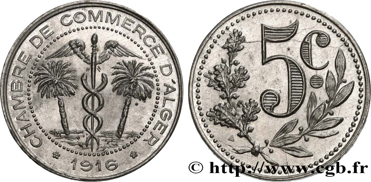 ALGERIA 5 Centimes Chambre de Commerce d’Alger 1916  MS 