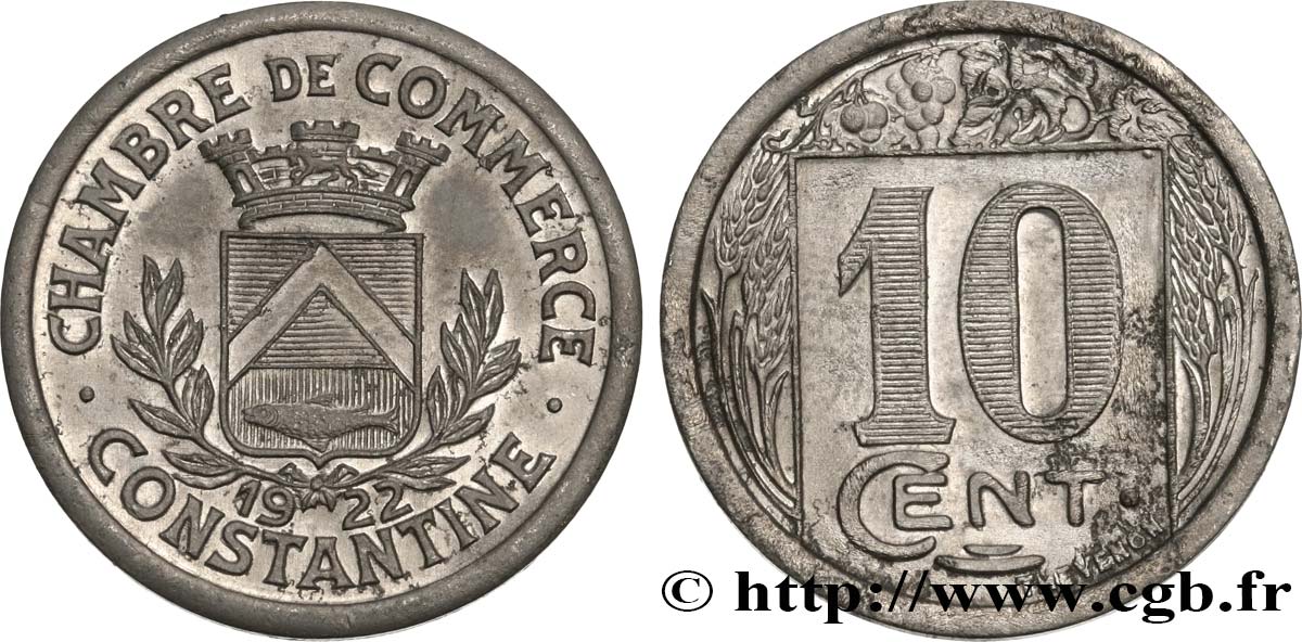 ALGERIA 10 Centimes Chambre de Commerce de Constantine 1922  SPL 