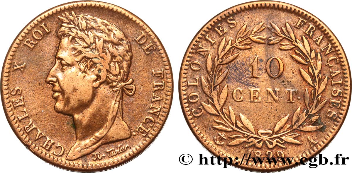 FRANZÖSISCHE KOLONIEN - Charles X, für Guayana 10 Centimes Charles X 1829 Paris - A fSS