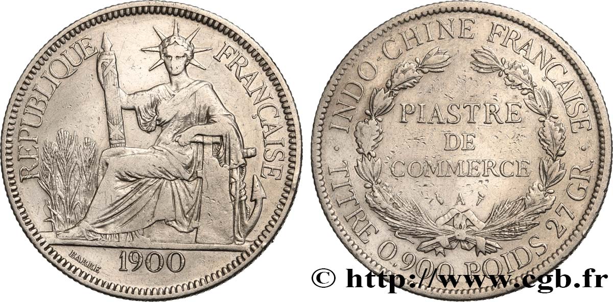 INDOCHINE FRANÇAISE 1 Piastre de Commerce 1900 Paris TB+