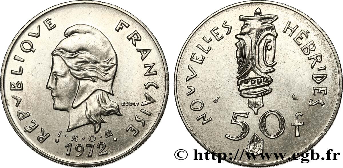 NEW HEBRIDES (VANUATU since 1980) 50 Francs I. E. O. M. Marianne / masque 1972 Paris AU
