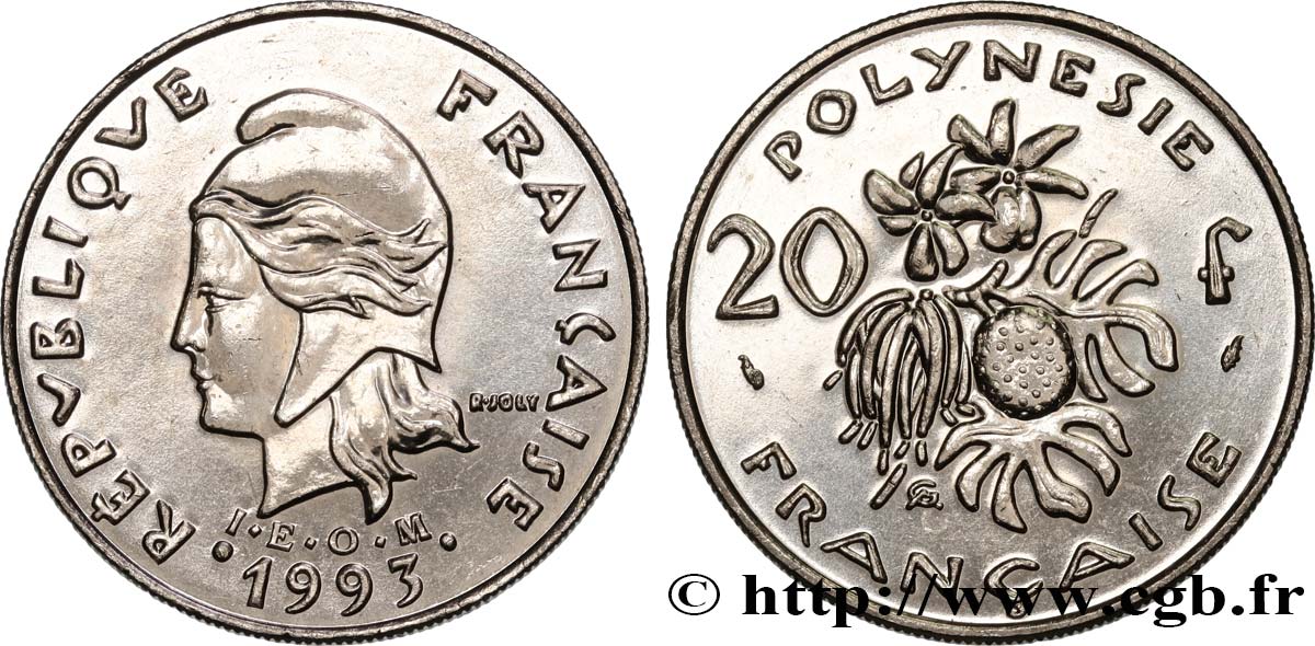 FRANZÖSISCHE-POLYNESIEN 20 Francs I.E.O.M. 1993 Paris fST 