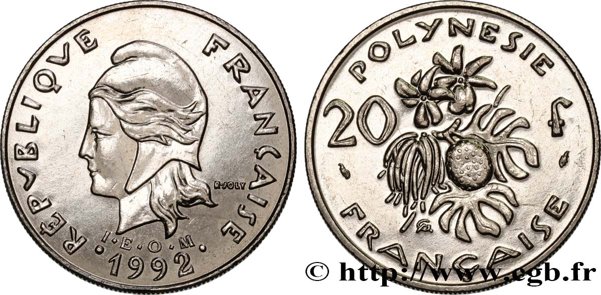 FRENCH POLYNESIA 20 Francs I.E.O.M. 1992 Paris MS 